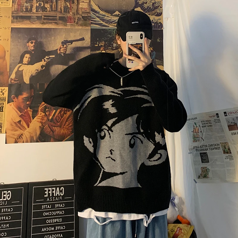 2021 New Harajuku Print Retro Street Style Sweater Autumn and Winter Loose Thick Warm Hip-hop Pullover Men's and Women's Tops