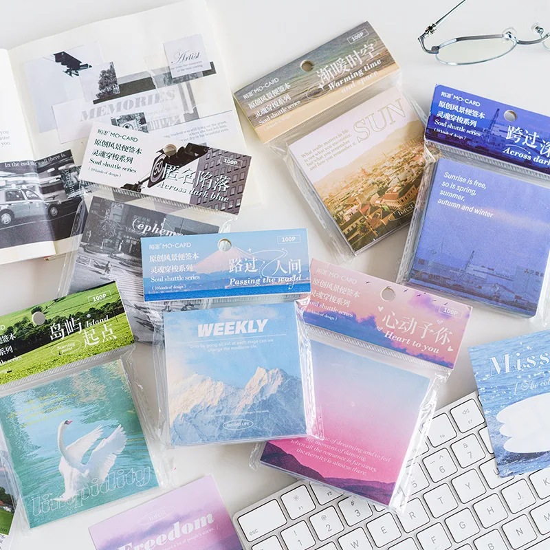 

100 Pcs Soul Shuttle Series Landscape Diy Memo Pad Scrapbooking Kawaii Notepad Journaling Stationery Planner Korean Stationery