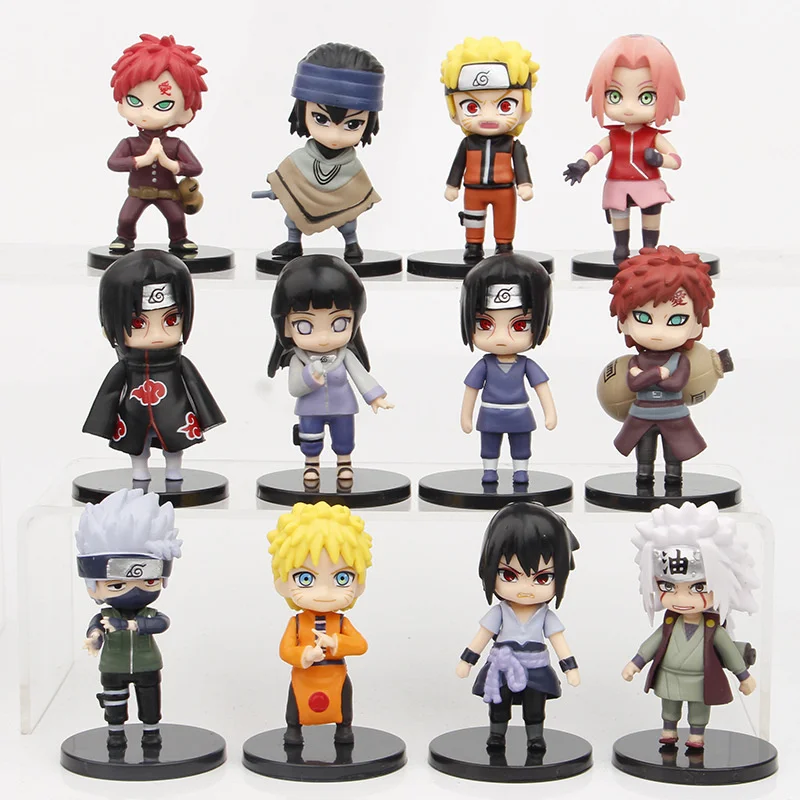 

12Pcs/Set Anime Figure Toys Hinata Sasuke Itachi Kakashi Gaara Jiraiya Sakura Q Version PVC Collection Action Figure Doll