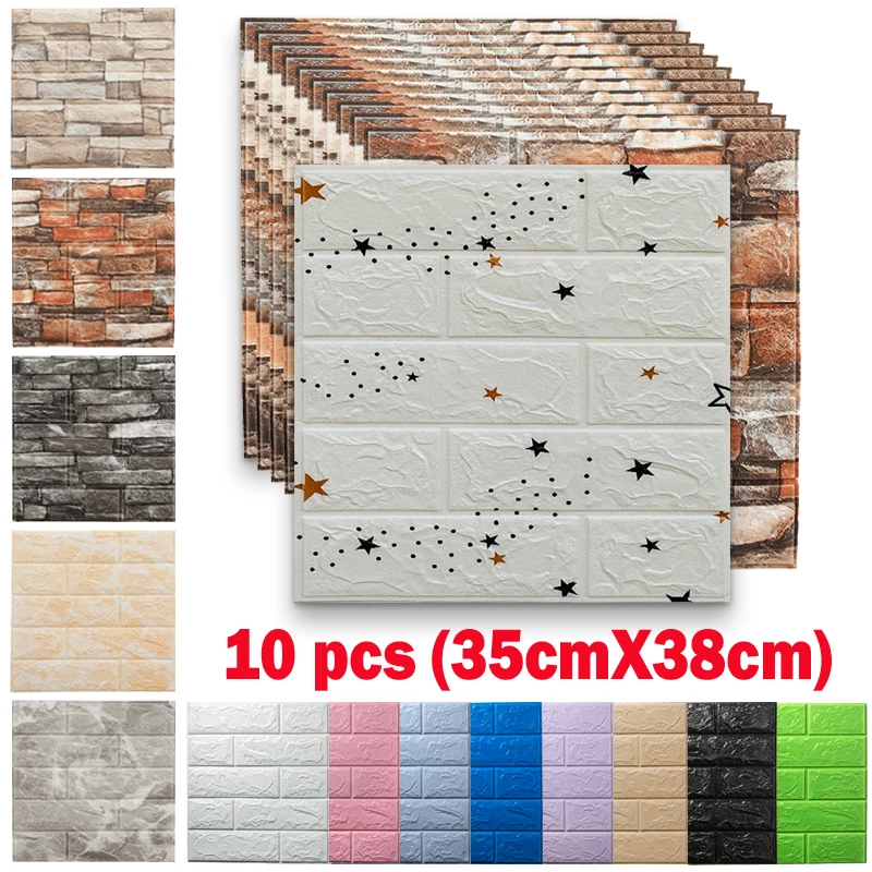 

10pcs Decorative Wall Stickers Self Adhesive Wallpaper Panels Home Decor Living Room Bedroom House Decoration Bathroom Tiles