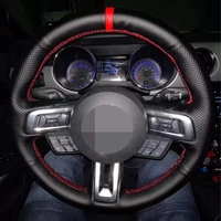 car steering wheel cover customized black genuine leather car accessories for ford mustang 2015 2019 mustang gt 2015 2019