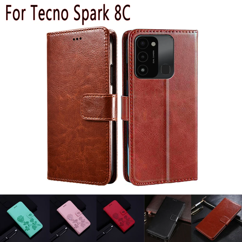 Чехол-кошелек для Tecno Spark 8C чехол с магнитной застежкой карт кожаный защитный