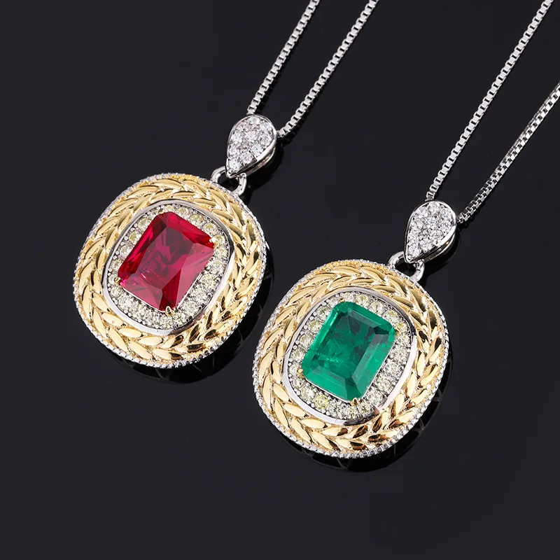 

2023 New In S925 Sterling Silver Wheat Emerald High Carbon Diamond Paired Pendants Chain Necklace Women Jewelry Anniversary Gift
