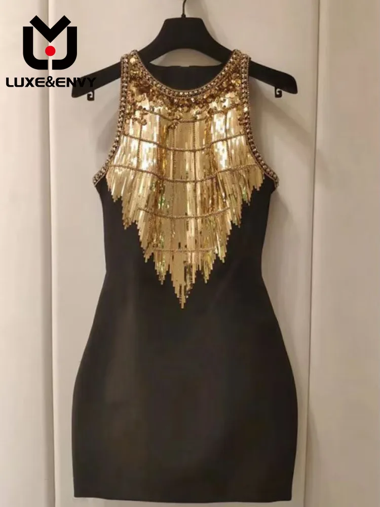 

Роскошное платье Люкс & ENVY в французском стиле, роскошное рабочее платье на бретелях с бусинами, женский дизайн с золотыми блестками и цепочкой на талии, лето 2023