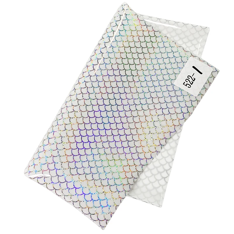 

White Transparent TPU Film Roll Fish Scale Pattern Leather Laser Fabric Soft Plastic Film 30*135CM for Covers/Earrings/Bows DIY