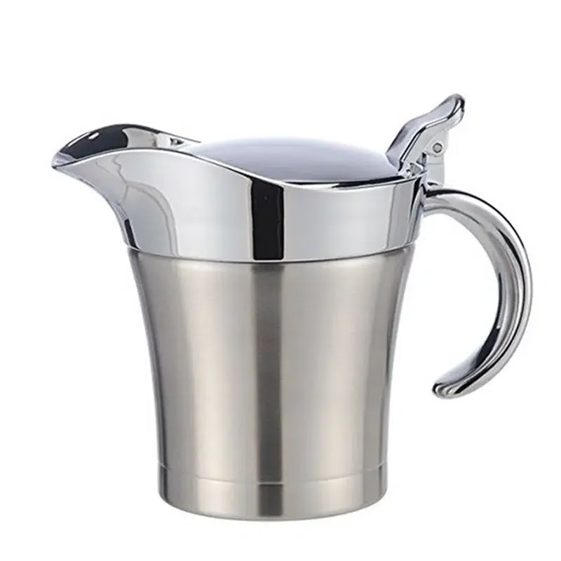 

Silvery Stainless Steel Sauce Pot With Lid And Handle, Seasoning Pot, Carton Packaging