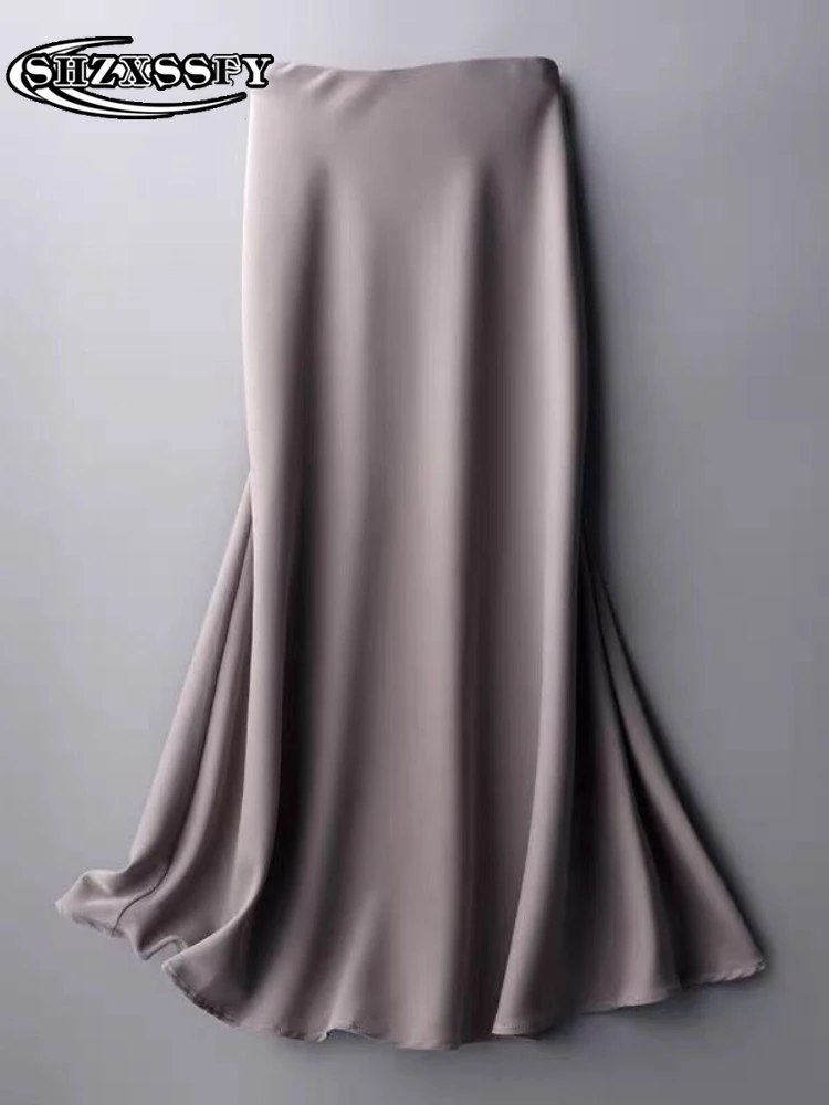 Юбка женская шелковая атласная средней длины элегантная офисная однотонная