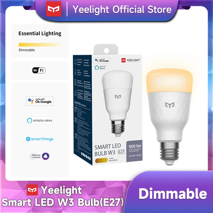 

Светодиодная лампа Yee светильник W3 Smsrt с регулируемой яркостью E27 YLDP007 WiFi и голосовым помощником Alexa Беспроводная Bluetooth Wi-Fi управление Google Home