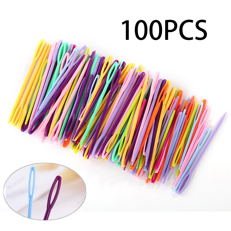 

100 шт. 7/9 мм многоцветные пластиковые швейные иглы для рукоделия одежды обуви «сделай сам», вязальные иглы, крючки для крючков