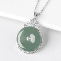 hot selling natural hand carve jade silver inlay cyan pingan buckle necklace pendant fashion jewelry men women luck gifts amulet