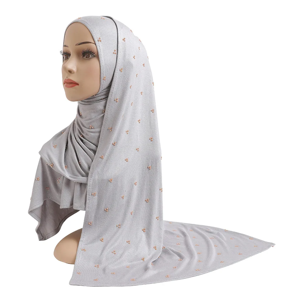 Muslim Long Scarf with Diamonds Jersey Plain Headscarf Islamic Hijab Shawls Arab Headband Wraps Ladies Warmer Neckerchief Stole