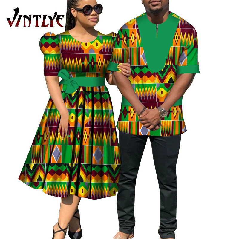 Африканская одежда для пар женские платья и мужские комплекты рубашек