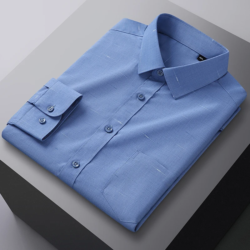 Elastic Long Sleeve Men Plaid Striped Shirt Bamboo Fiber Non-Iron Social Shirts Male Casual Soft Men Clothing Comfortable Formal