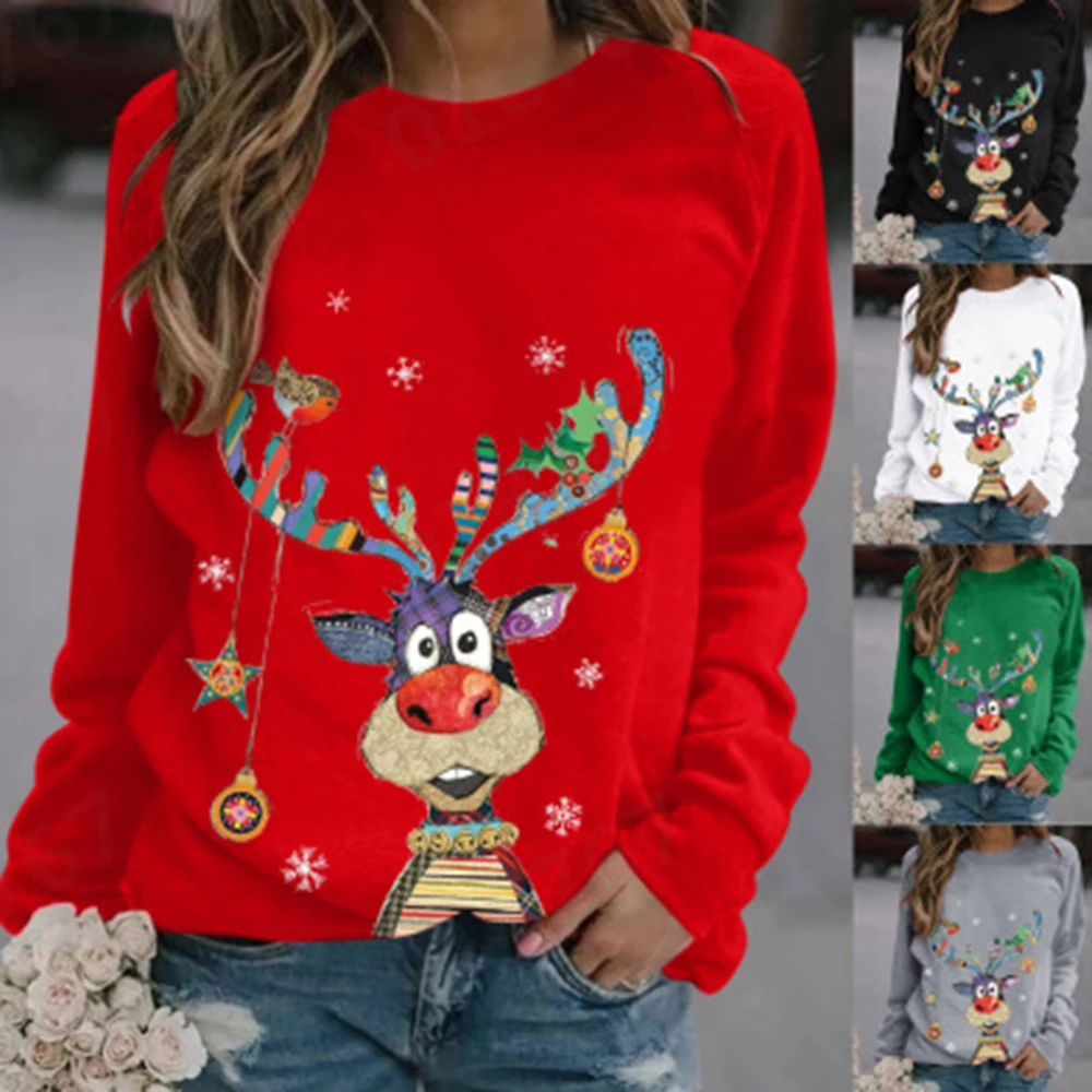 

Women's Sweatshirt Pullover Reindeer Elk Rudolph Pattern Casual Sports 3D Print Active Streetwear Hoodies Sweatshirts Christmas