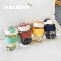 350ml mini water cup portable leak proof anti scalding high borosilicate glass drinks coffee cup with straw for office school