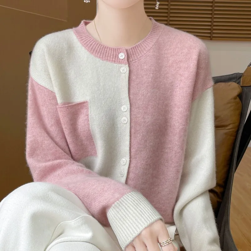 Новый хит продаж женский кардиган с круглым вырезом свитер из 100% чистой шерсти