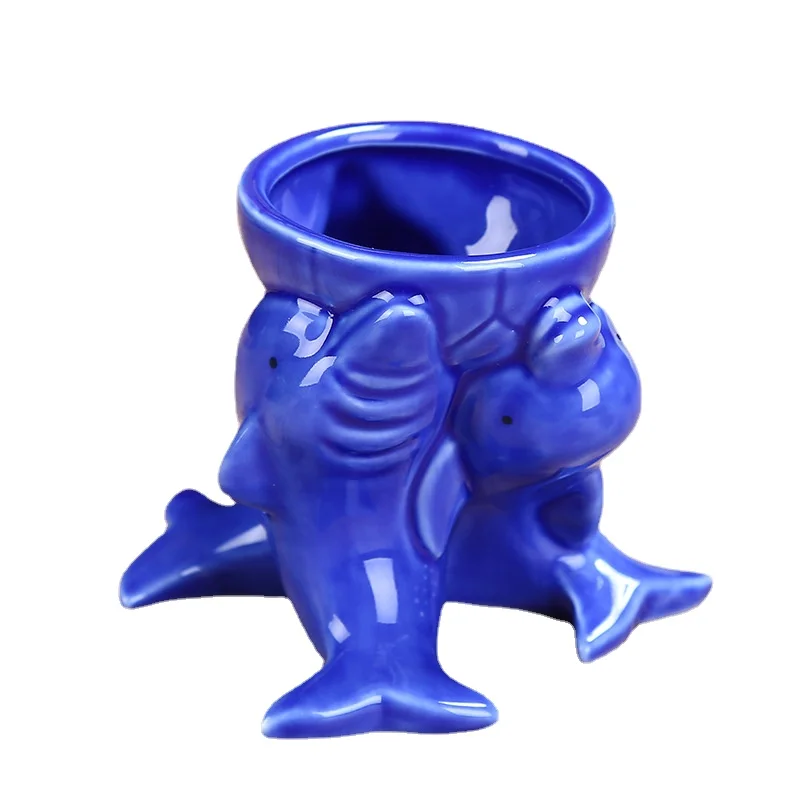 

Dolphin Ceramic Flowerpot Blue Flower Animal Dome Colored Glaze White Porcelain Fleshy Flowerpot Handicraft Ornament