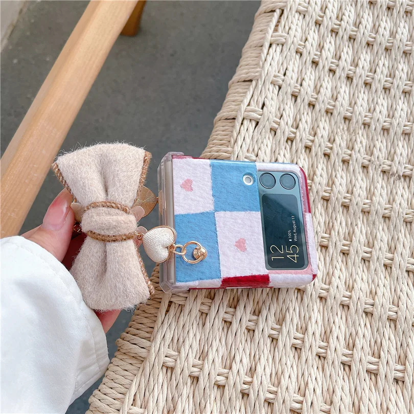 

Bowknot Chains Phone Case for Samsung Galaxy Z Flip 3 Z Flip 4 Hard PC Back Cover for ZFlip3 ZFlip4 Case Shell