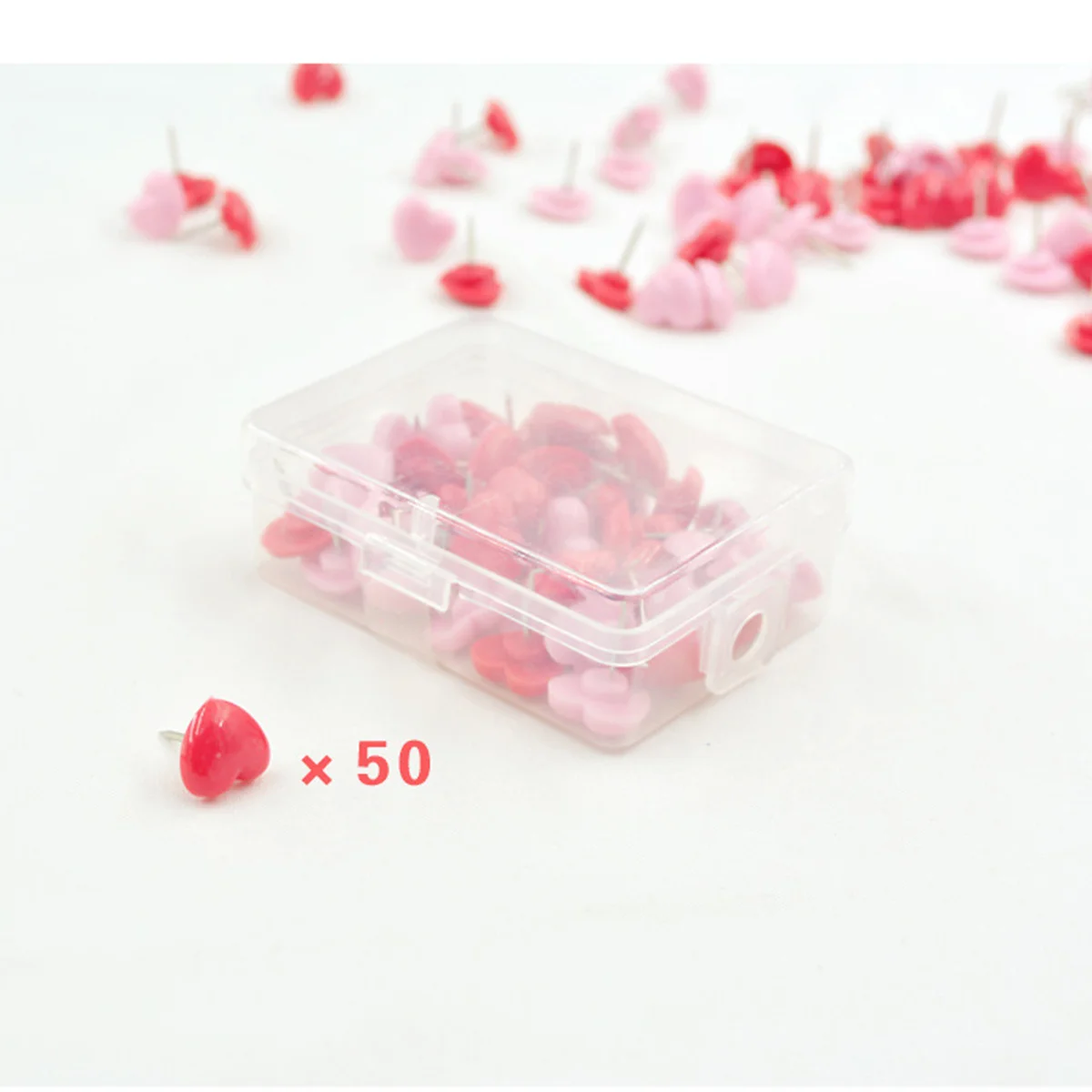 

50PCS Heart Push Pink Red Wall Tacks Decorative for Cork Board Home and Office