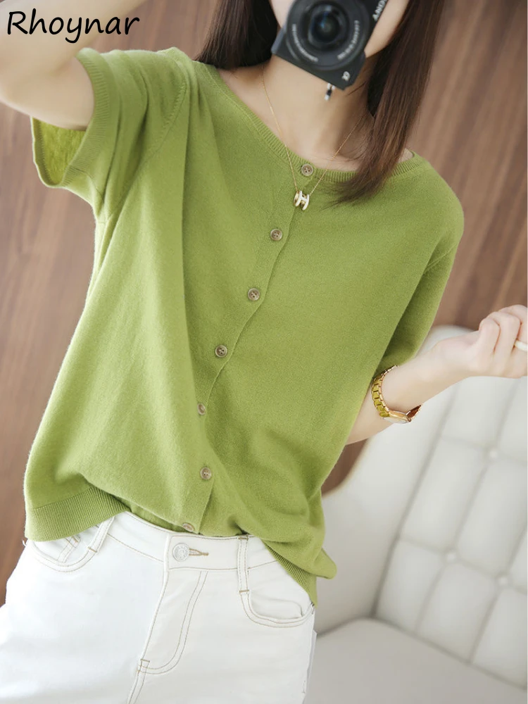 

Short Sleeve Cardigan Women Thin Summer Teens Cool Casual Streetwear Trendy Tender Soft Korean Style Mujer Pure Youth Retro Ins