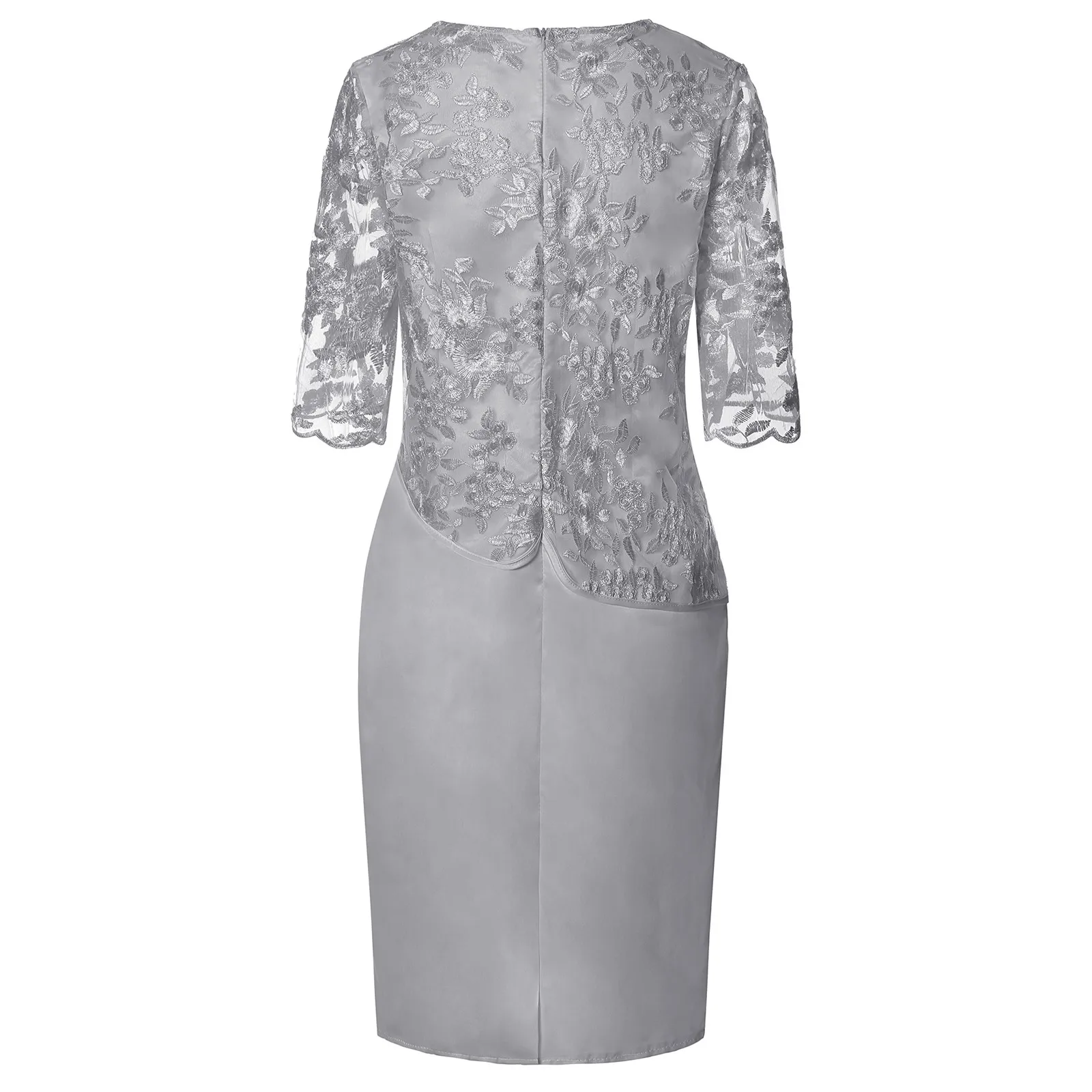 Женское вечернее платье средней длины с круглым вырезом и кружевом вышивкой