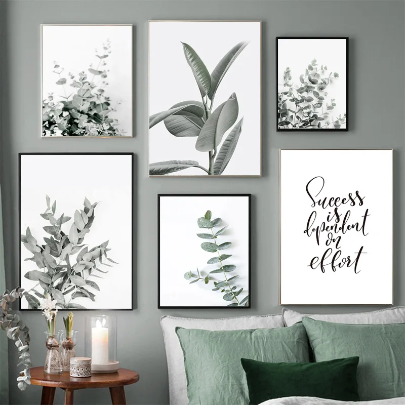 

Frameless Canvas Painting Eucalyptus Rubber Green Plant Poster Home Living Room Sofa Bedroom Wall Background Decoration Picture