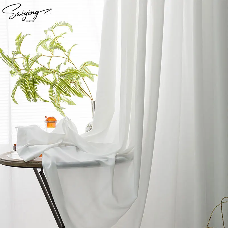 

Modern White Chiffon Sheer Curtains For Living Room Solid Tulle Window Curtain For Bedroom Kitchen Blinds Voile Drape Home Decor