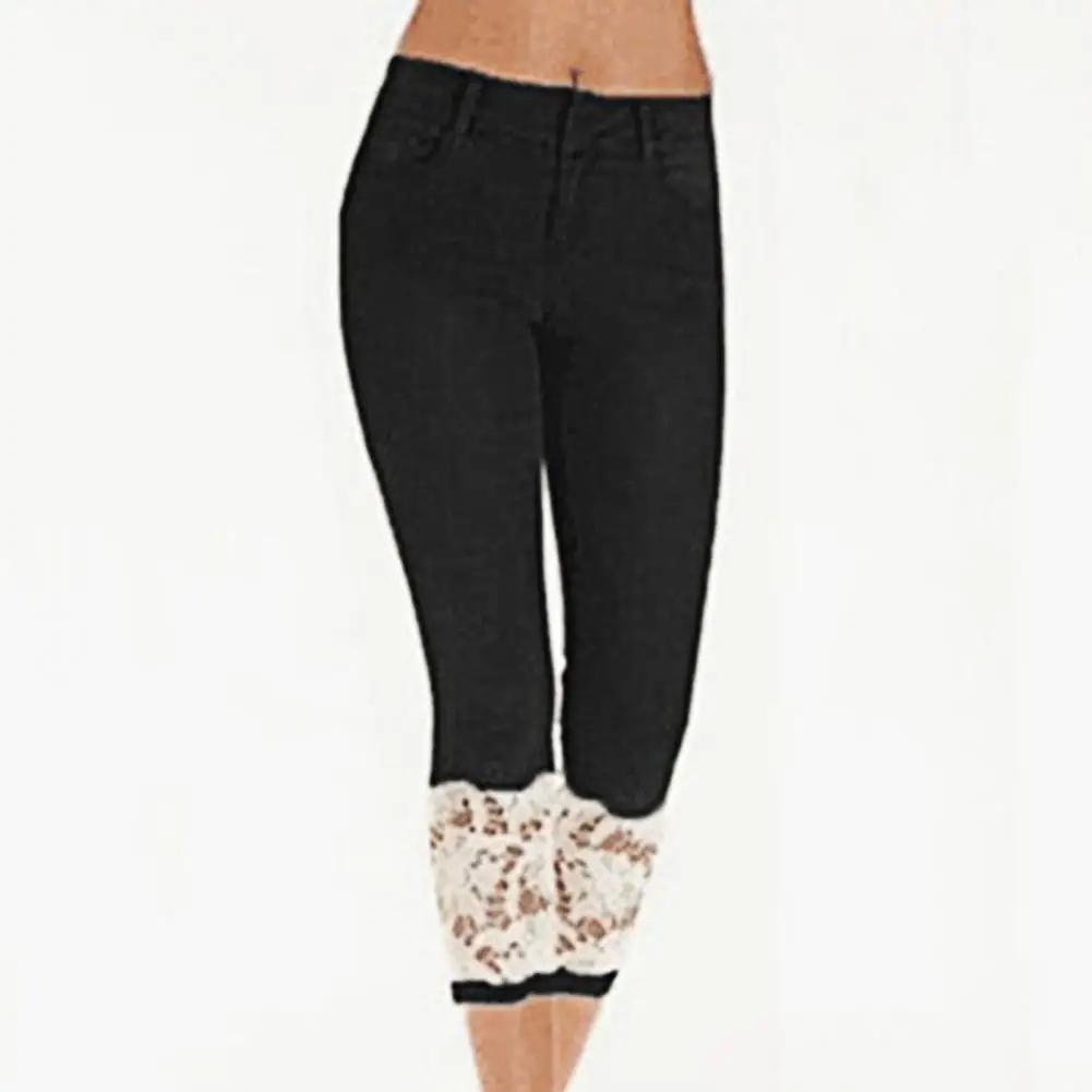 

Capri Pants Lace Stretchy Women Calf Length Mid Rise Jeans for Dating