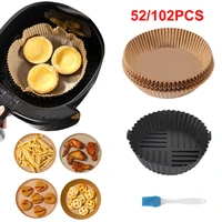 50pcs100pcs air fryer disposable paper liner with silicone pot round food grade basket oil proof liner reusable pot with brush