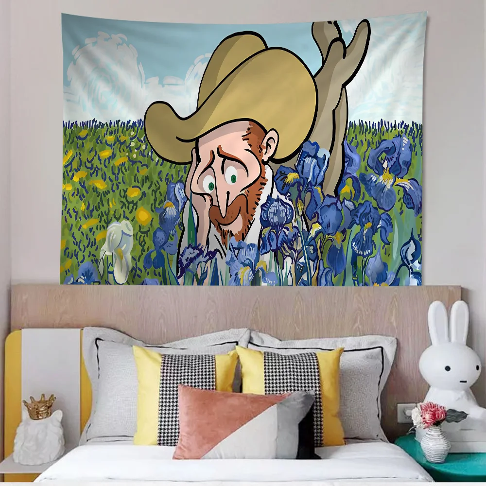 Cartoon Van Gogh Anime Tapestry Cheap Hippie Wall Hanging Bohemian Tapestries Mandala Home Decor