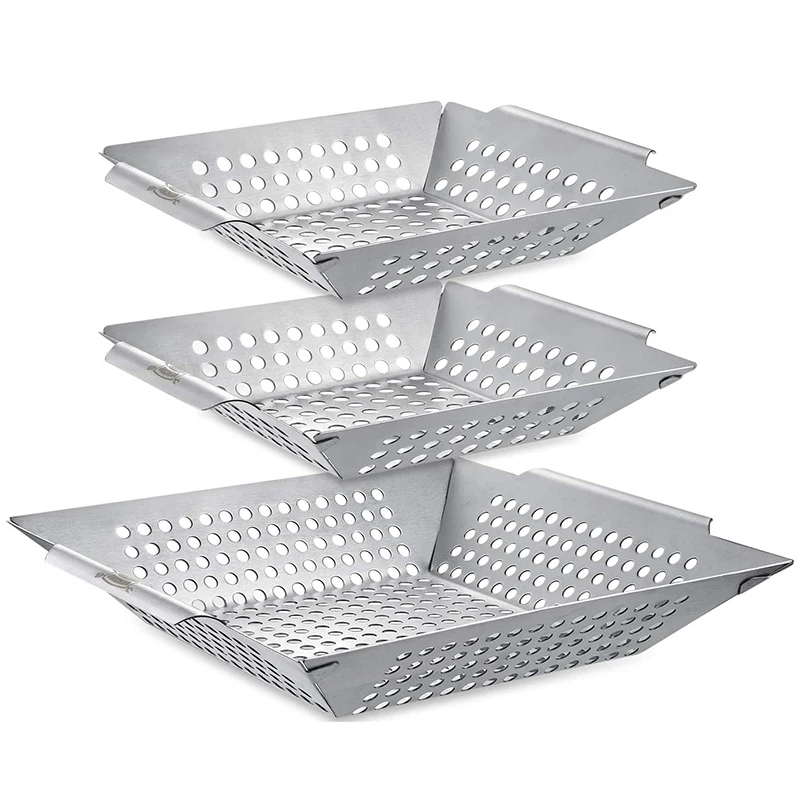 

Grill Basket For Meat,3PCS Heavy Duty Grill Utensils Set, Built To Last Steel Barbecue Grilling Accessories For Grills