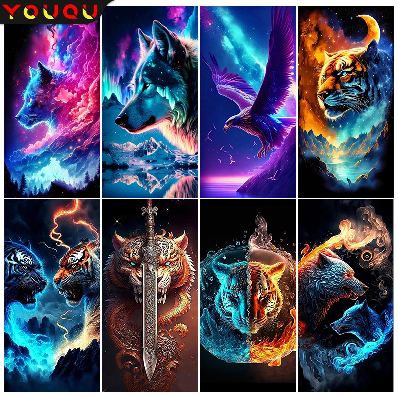 

YOUQU Animal Diamond Painting Tiger 5D DIY Diamond Embroidery Wolf Eagle Mosaic Picture Home Decoration Personalized Gift