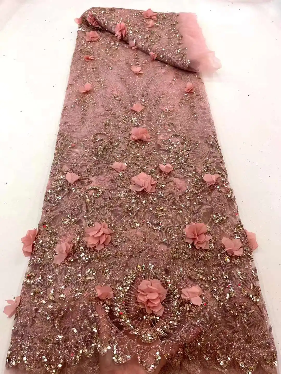 

Красивая ткань с 3D цветами, блестящая кружевная вышивка, французское Тюлевое Сетчатое Африканское нигерийское кружево для свадебных вечерних платьев