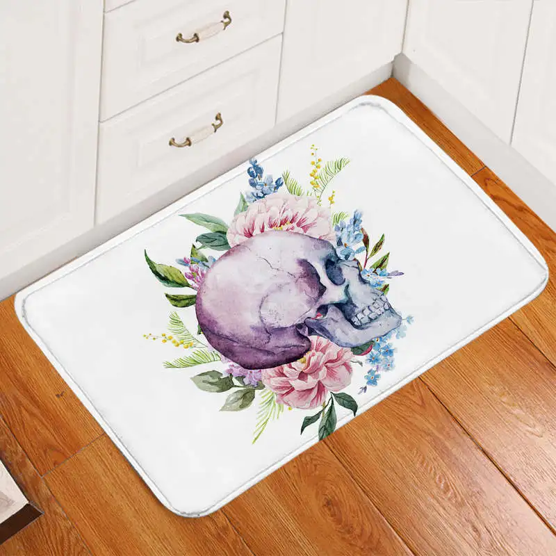 

Floral Skull Door Mat Polyester Doormat Rug Non-slip Durable Carpet Mat Footpad