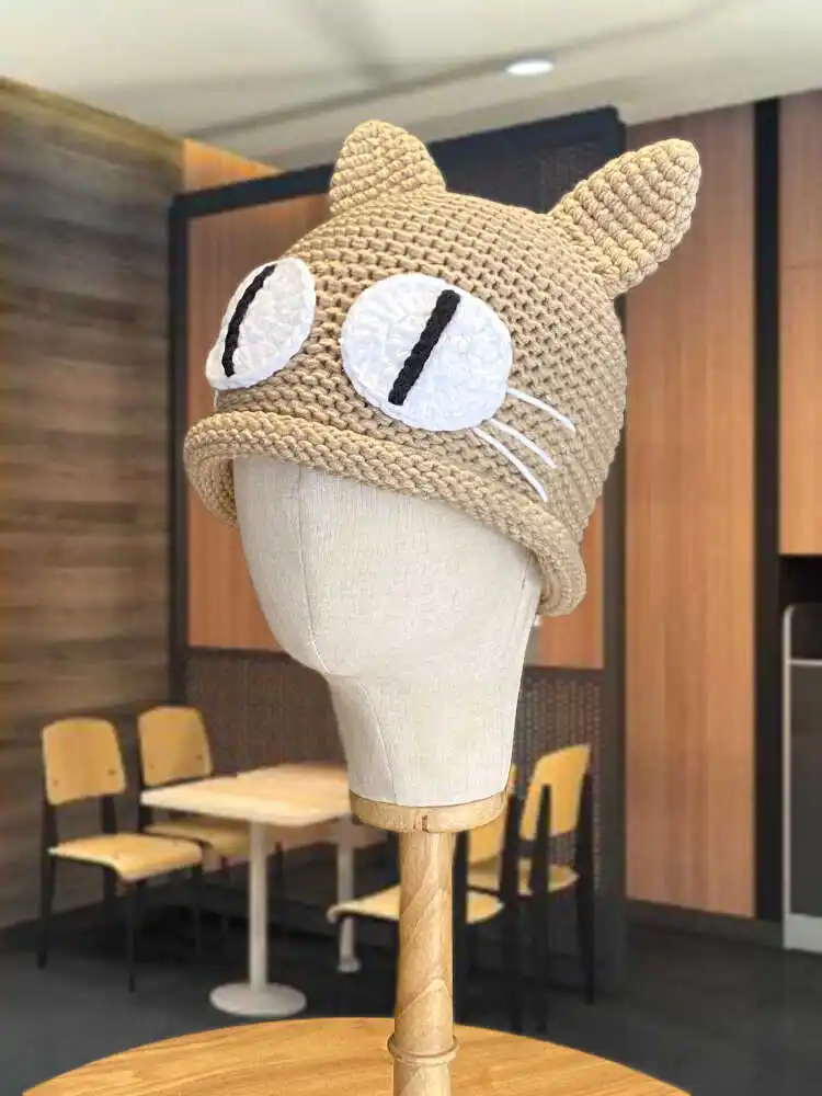 Adorable Three-Dimensional Big Eyes Cat Ears Hat Women Autumn and Winter Warm Earmuff Woolen Cap Make Your Face Look Smaller ...