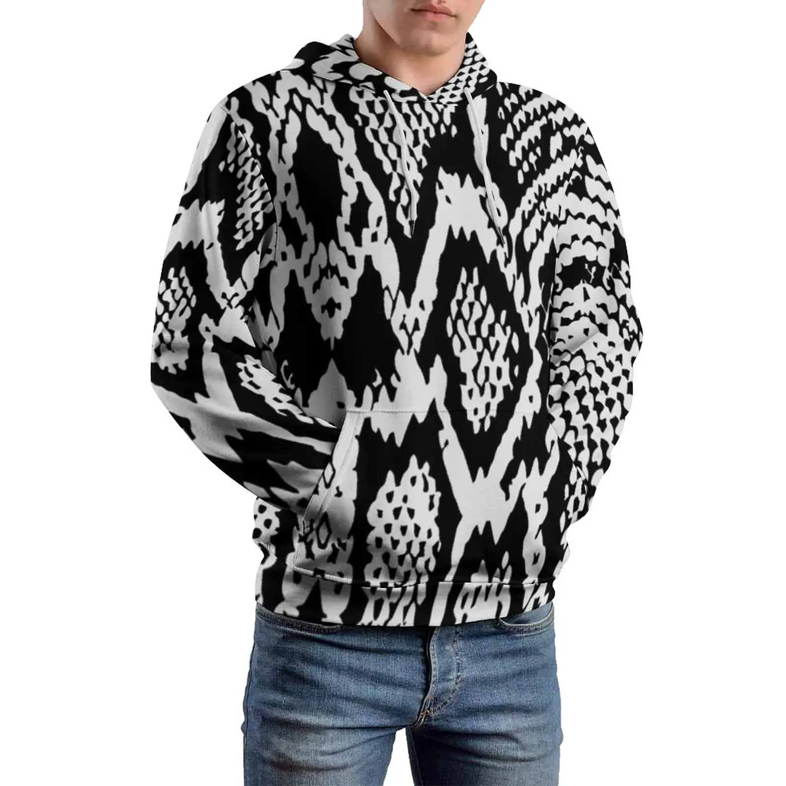 

Black Snakeskin Texture Loose Hoodies Toxical Large Cobra Boa Hip Hop Pullover Hoodie Oversized Casual Design Hooded Sweatshirts