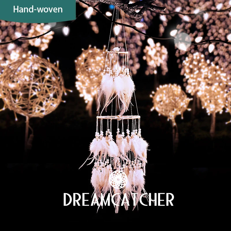 

80cm Feather Dreamcatcher Wind Chime Handmade Led Light Wall Hanging Pendant Dream Catchers Girls Home Room Decoration