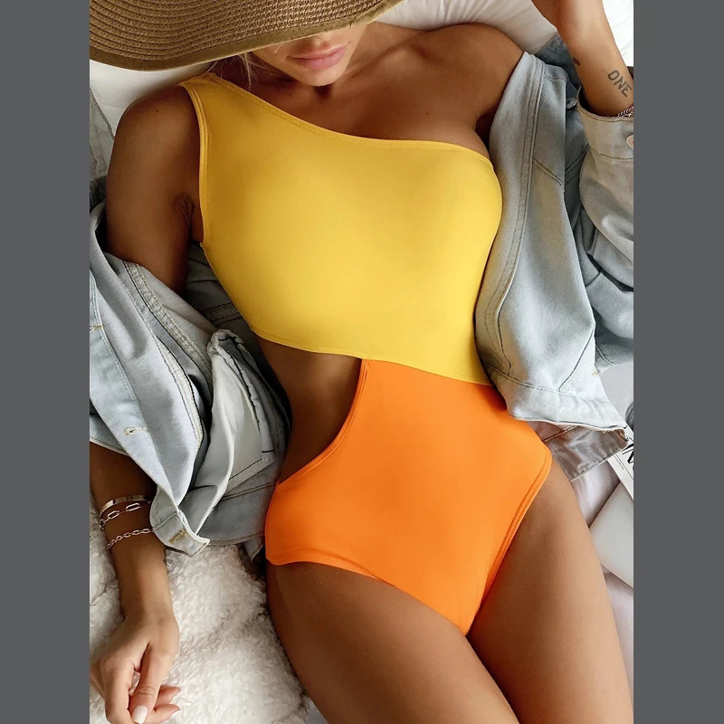 

Swiming Suit Women 2022 Beach Fashion Swimsuit Bikini Swimwear Sexy Lady One Piece Spot Pure Backless Solid Polyester With Push