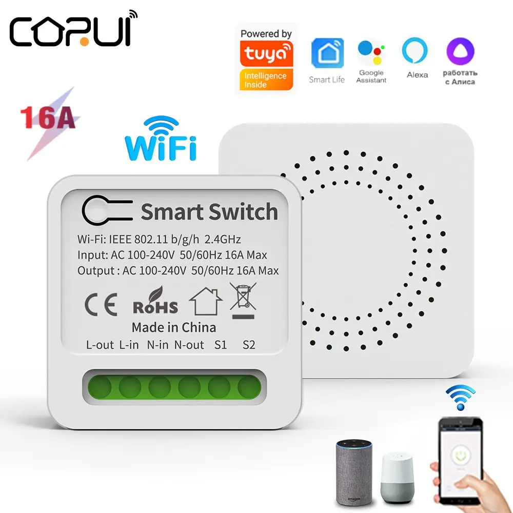 

Tuya 10A/16A MINI Smart Switch WiFi /Zigbee 2-way control Switches Smart Home Automation Compatible With Tuya Yandex Google Home