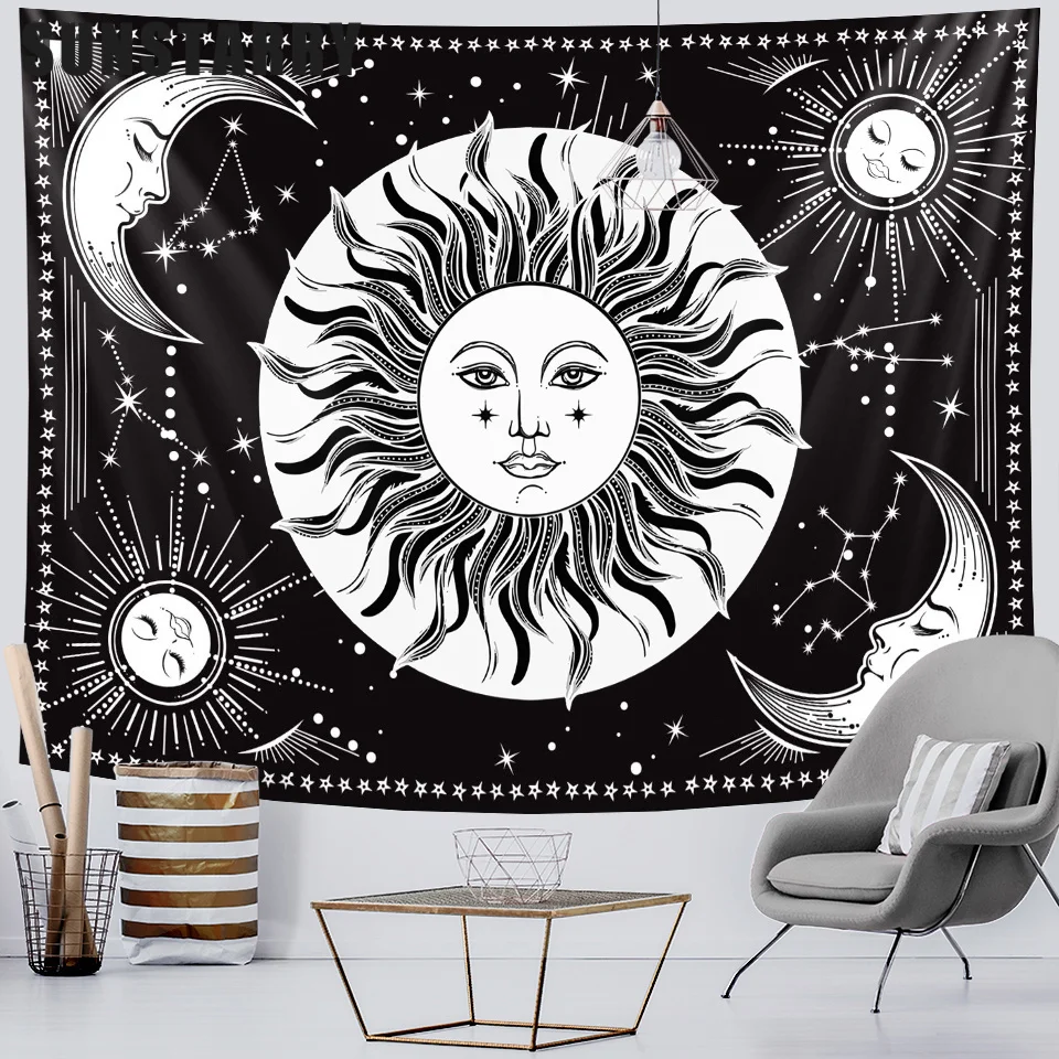 

Black and White Sun and Moon Home Decoration Tapestry Hippie Bohemian Decoration Psychedelic Scene Background Cloth Yoga Mat