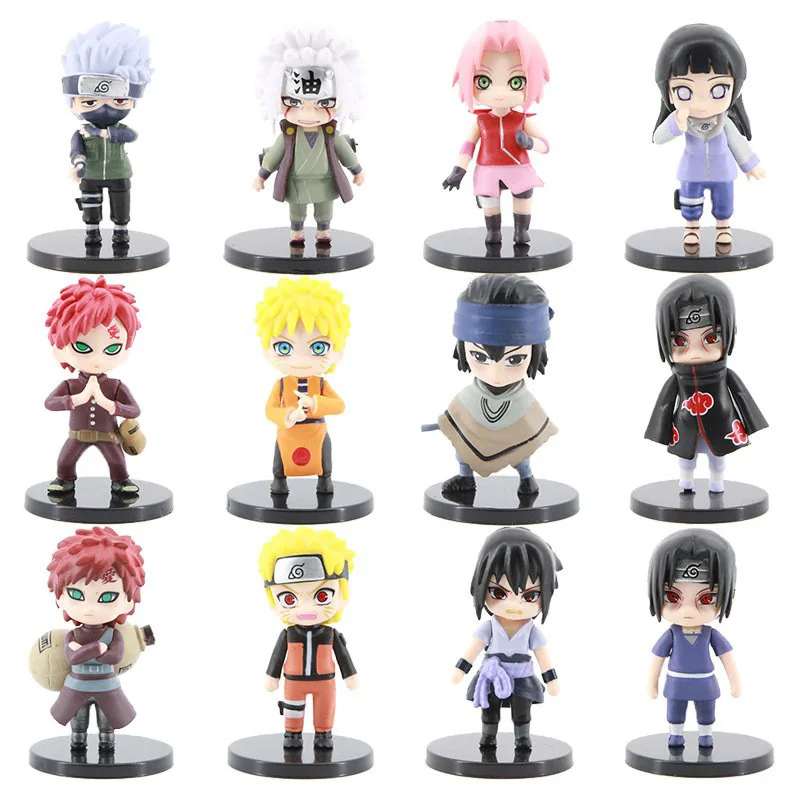 

12Pcs/Set Anime Naruto Hinata Sasuke Itachi Kakashi Gaara Jiraiya Sakura Q Version PVC Figures Collectible Toys Dolls Kids Gift