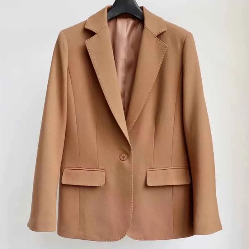 

Новинка, облегающие шерстяные черные блейзеры на одной пуговице, модная офисная приталенная куртка, элегантное женское пальто с длинным ру...