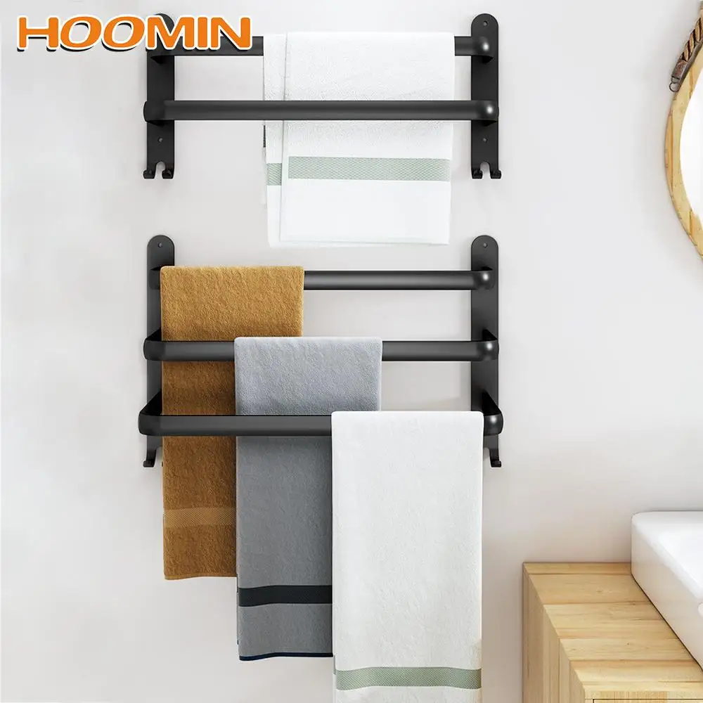 

Towel Bar Bathroom 3 Layers Towel Holder Towel Rack Punch-Free Wall-mounted Rail Shower Hanger Toilet Storage Shelf