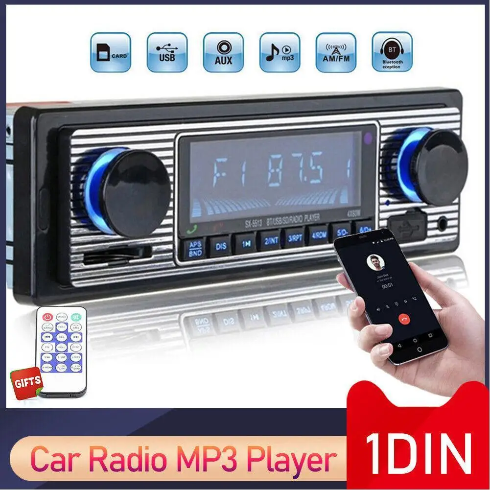 Vintage Dual Knob Mp3 Player Fm Classic Usb Retro Speaker Accessories Stereo Audio Aux Car Tuner Receiv Z8d3