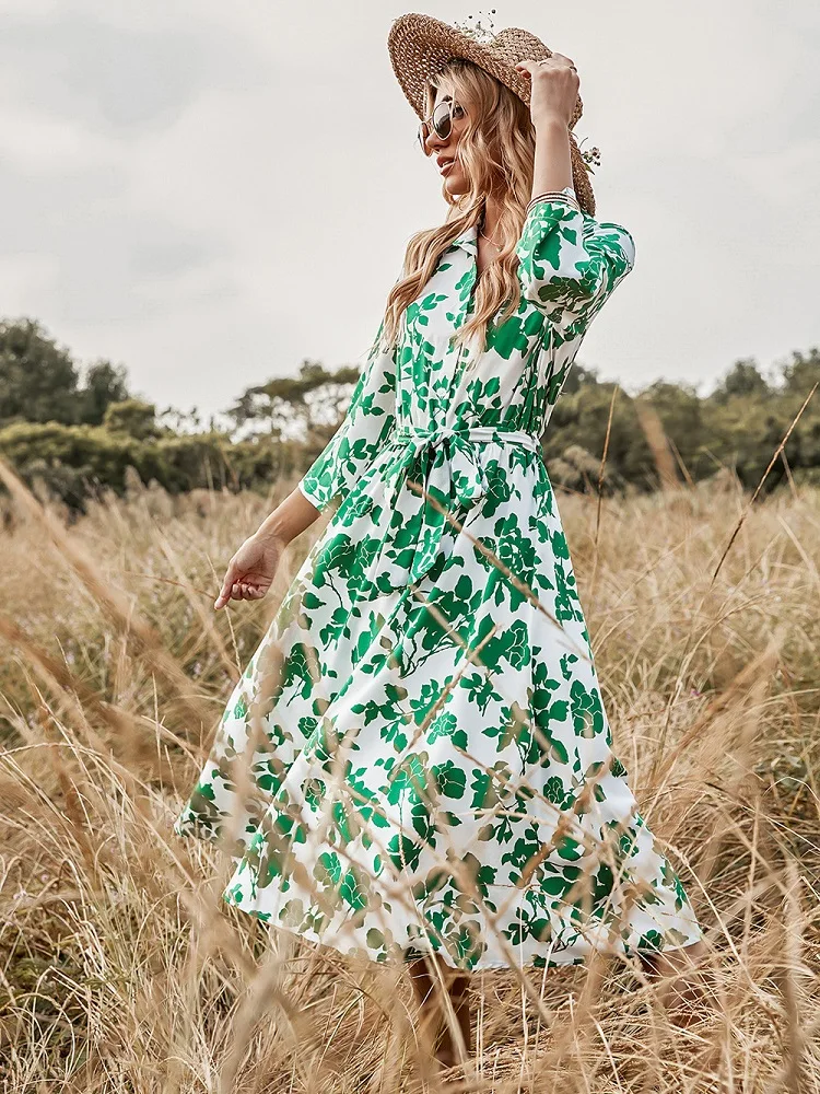 

Ladies Boho Floral Print Spring Summer Dress Women Casual Bohemian Holiday Party Beach Dress Women Sundress Female Robe Vestidos