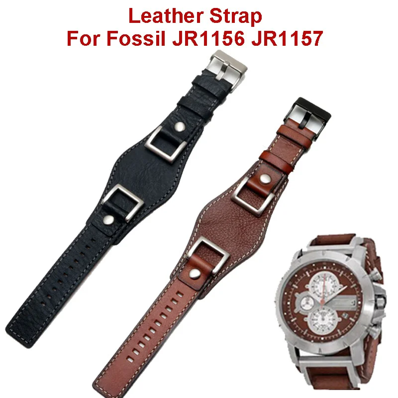 24mm Soft Leather Strap For Fossil JR1156 JR1157 Water-proof Brown Black Watchband For Men Women Steel Buckle Belt Bracelet