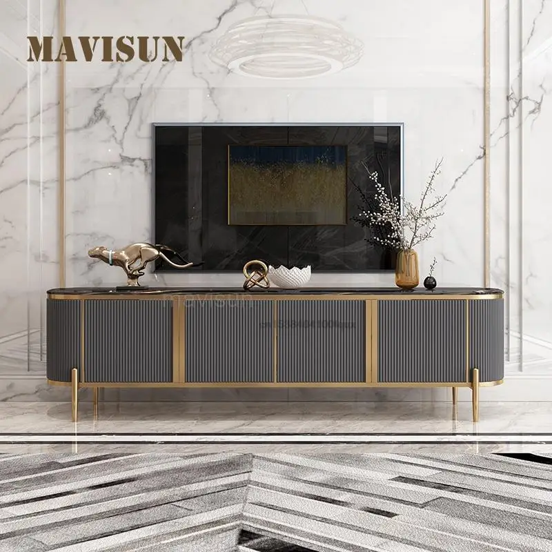 

Coffee Tables Tv Cabinet 2 Pieces Set Living Room Simple Hong Kong Style Marble Side Table With Stainless Steel FrameLuxury
