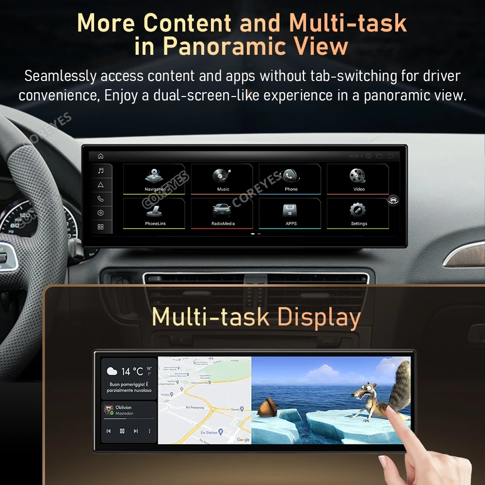 COREYES 14 9 дюйма Android14 Беспроводной Carplay Auto для Audi Q5L LHD 2018-2019 Автомобильный