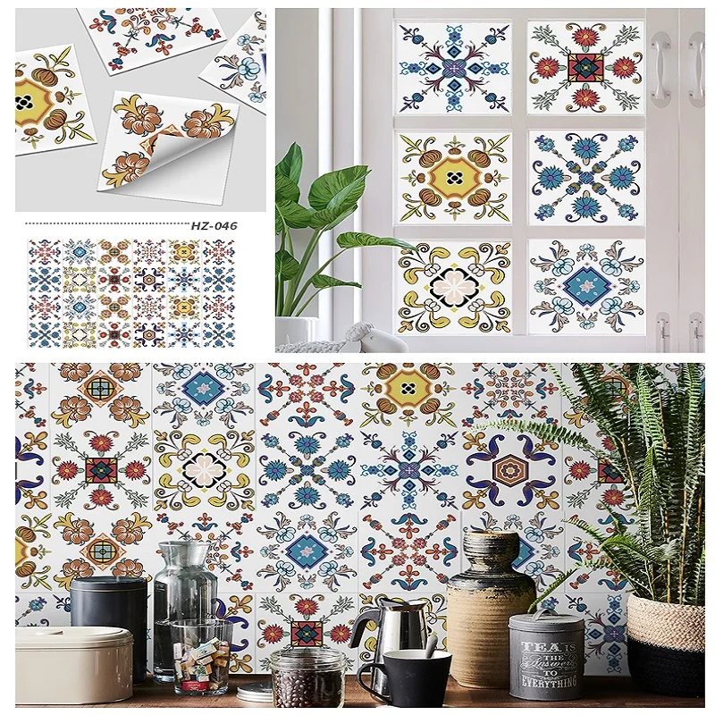 

24PCS Vintage Tile Sticker Kitchen Backsplash PVC Film Self Adhesive Waterproof Mandala Wallpaper Bathroom Wall Art Deco Mural