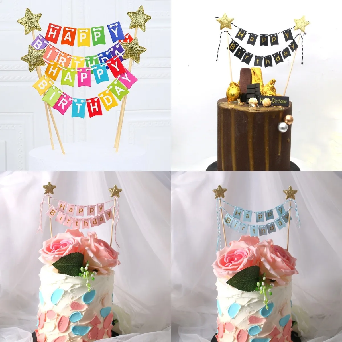 

1Set Happy Birthday Cake Toppers Banner Flag Kids Girl Boy Birthday Cake Decorations Baby Shower Birthday Party Cupcake Topper